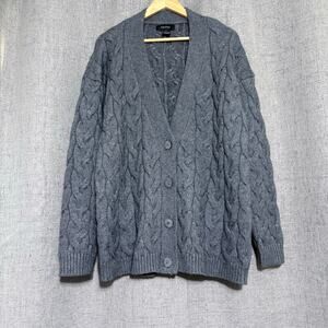 Karen Kane Cardigan Sweater Women XL Gray Cable Knit‎ Fisherman Boxy